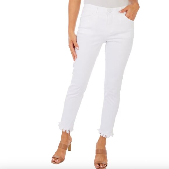 Democracy Women's Ab-Tech Straight Leg Fringe Fray Ankle Jeans 14 White - Picture 1 of 8